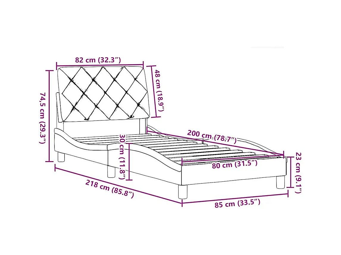 Cadre de lit sans matelas gris foncé 80x200 cm tissu