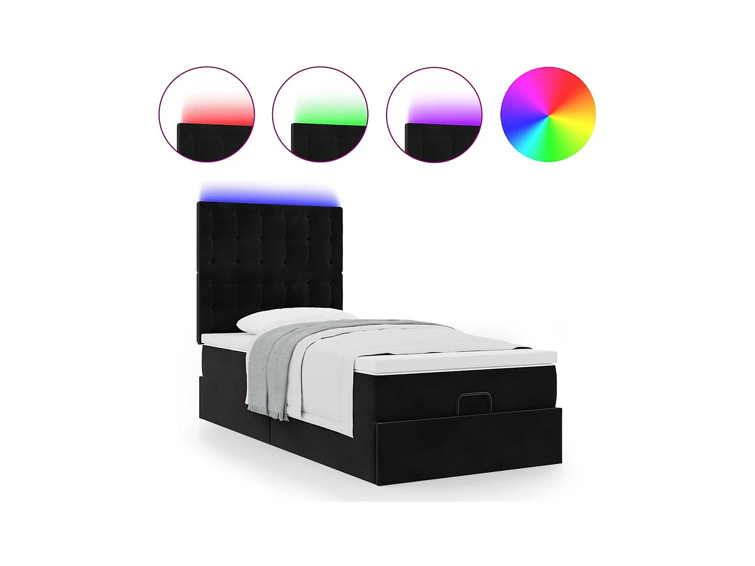 Ottoman bed met matrassen en LED's 80x200cm fluweel zwart