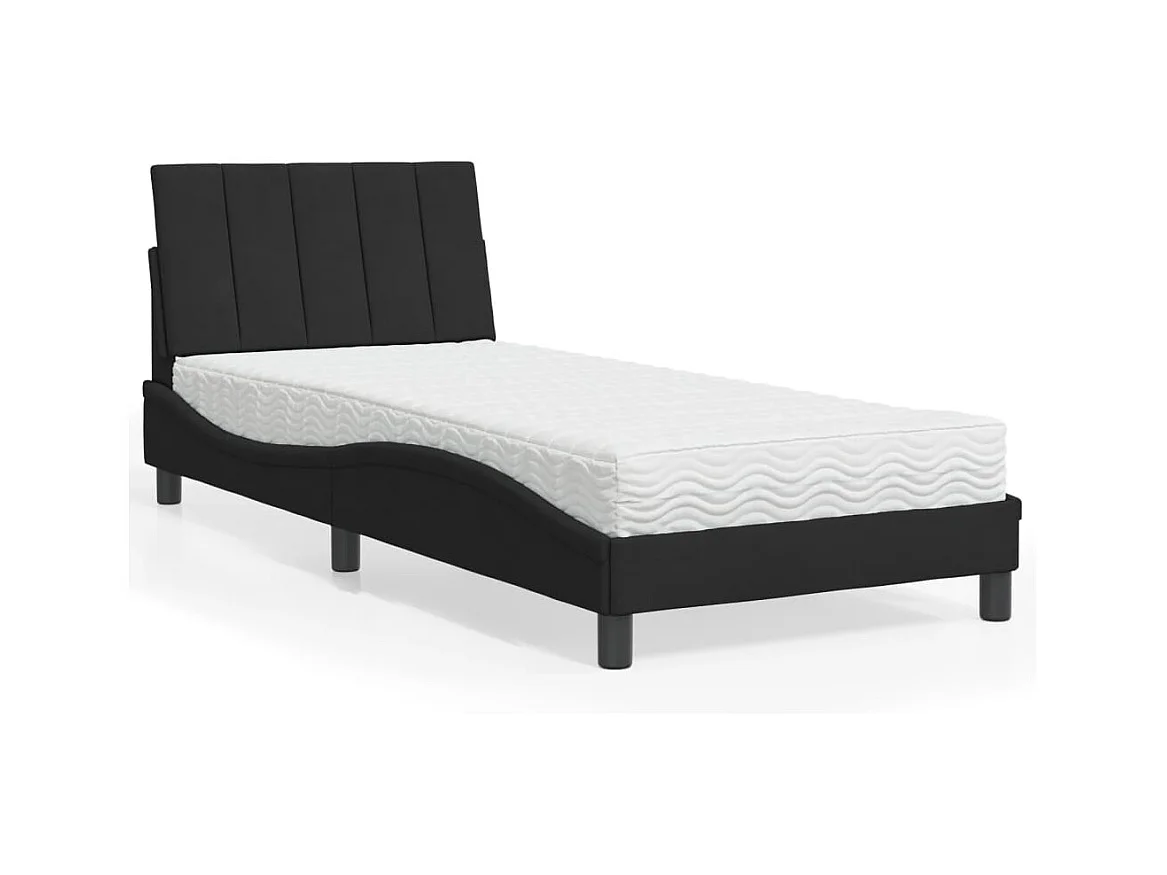 Lit avec matelas Hanko noir 80x200 cm velours
