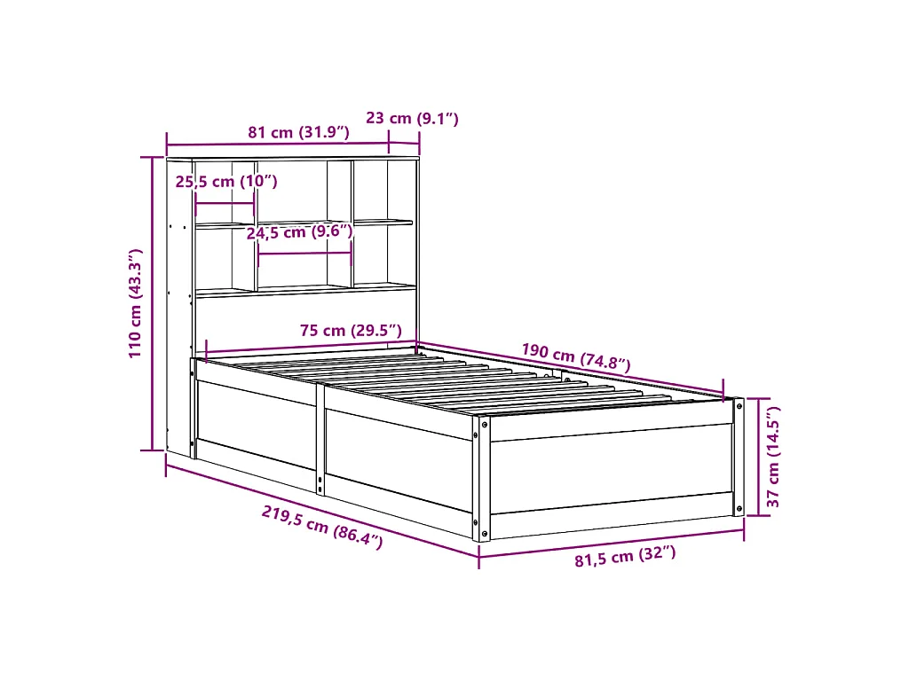 Letto senza Materasso Marrone Cera 75x190 cm in Legno di Pino