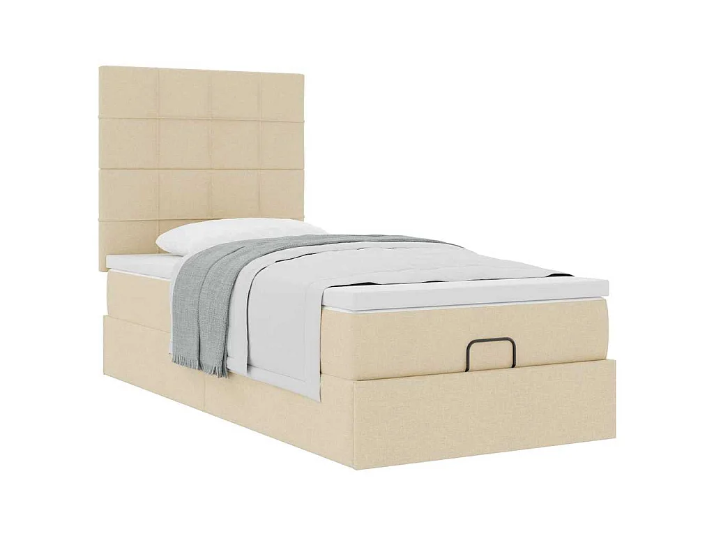 Cadre de lit ottoman avec matelas crème 80x200 cm tissu