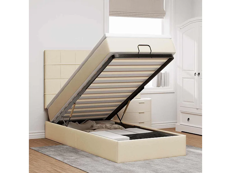 Ottoman bed met matras 80x200cm stof crèmekleurig