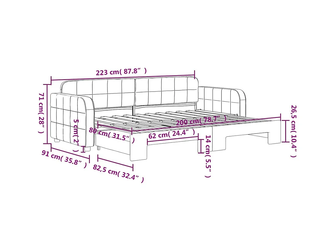 Lit de jour avec gigogne sans matelas gris foncé 80x200 cm