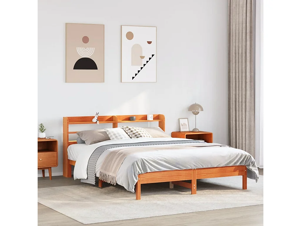 Letto senza Materasso Marrone Cera 135x190 cm in Legno di Pino