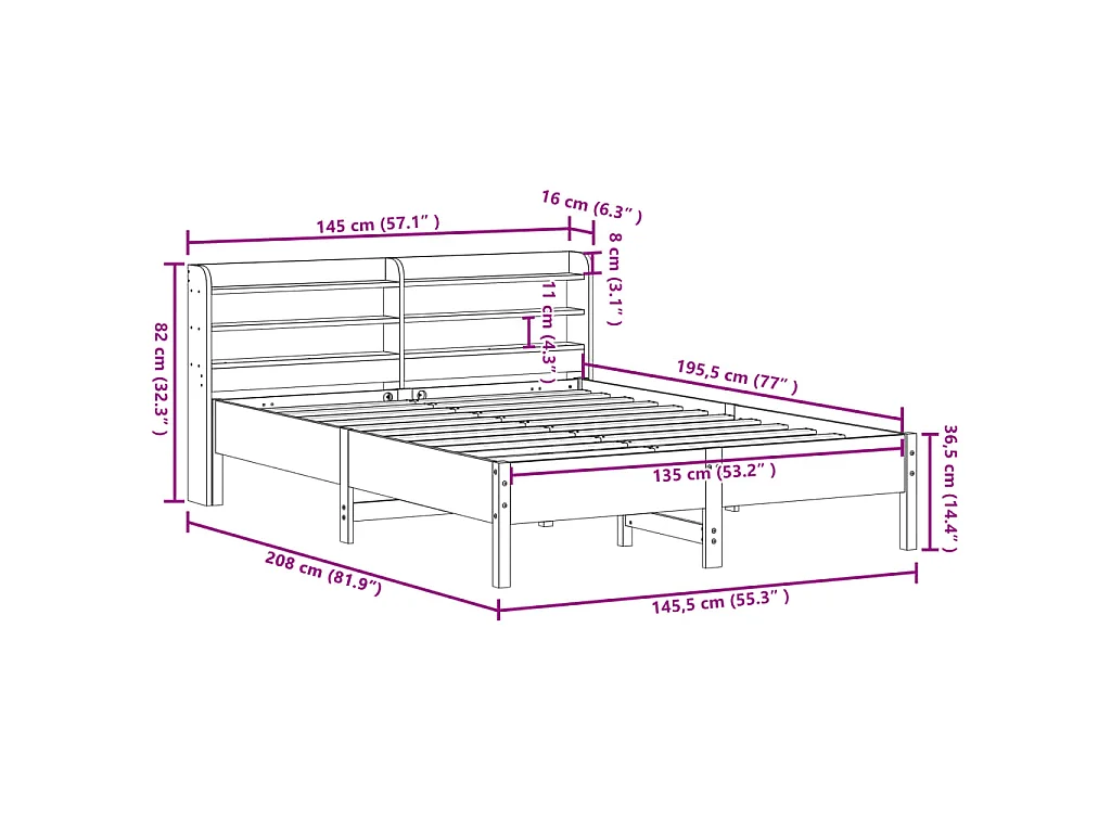 Letto senza Materasso Marrone Cera 135x190 cm in Legno di Pino