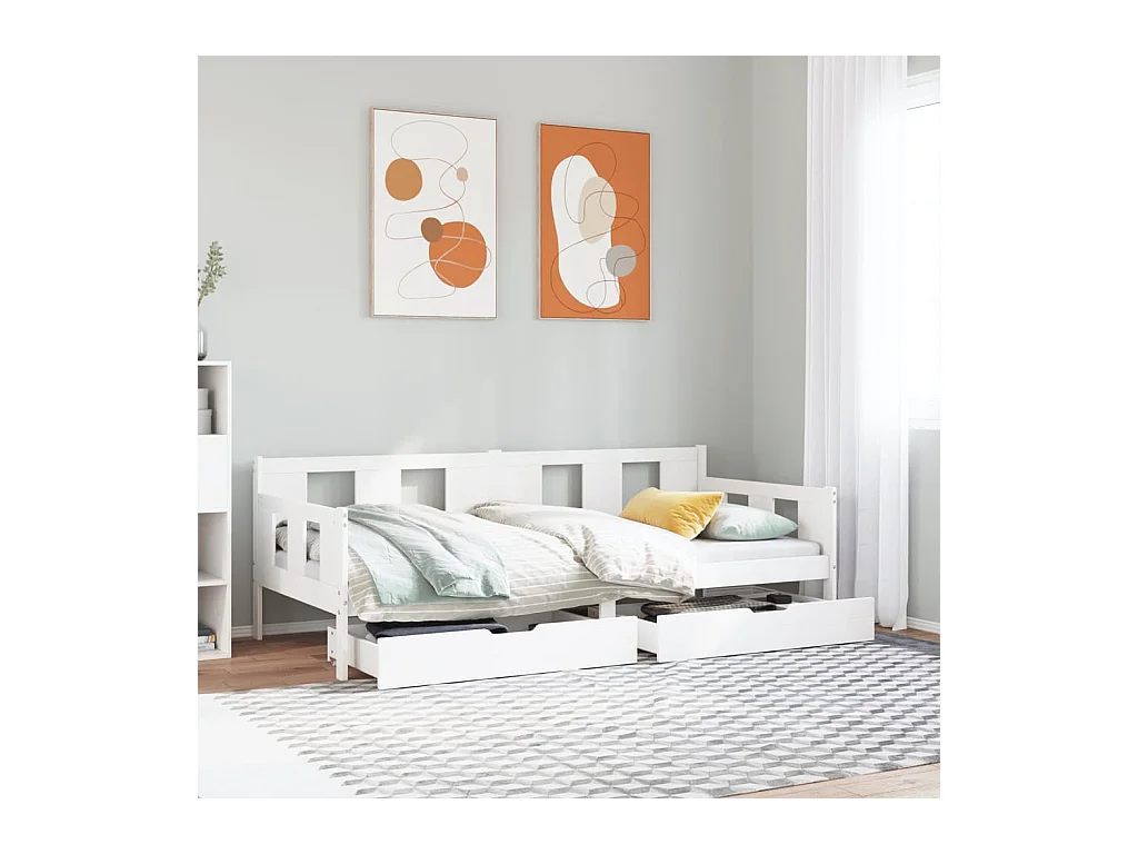 Lit de jour et tiroirs sans matelas blanc 80x200 cm bois massif