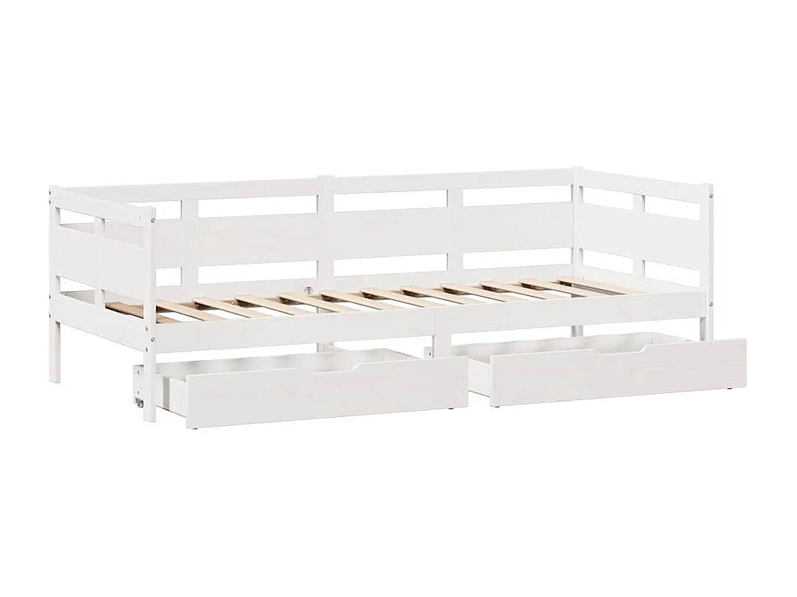 Sofá cama con cajones madera maciza de pino blanca 80x200 cm