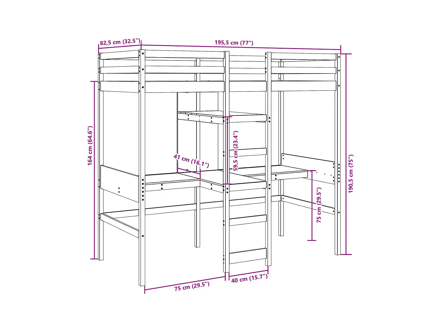 Cadre de lit superposé sans matelas blanc 75x190 cm pin massif