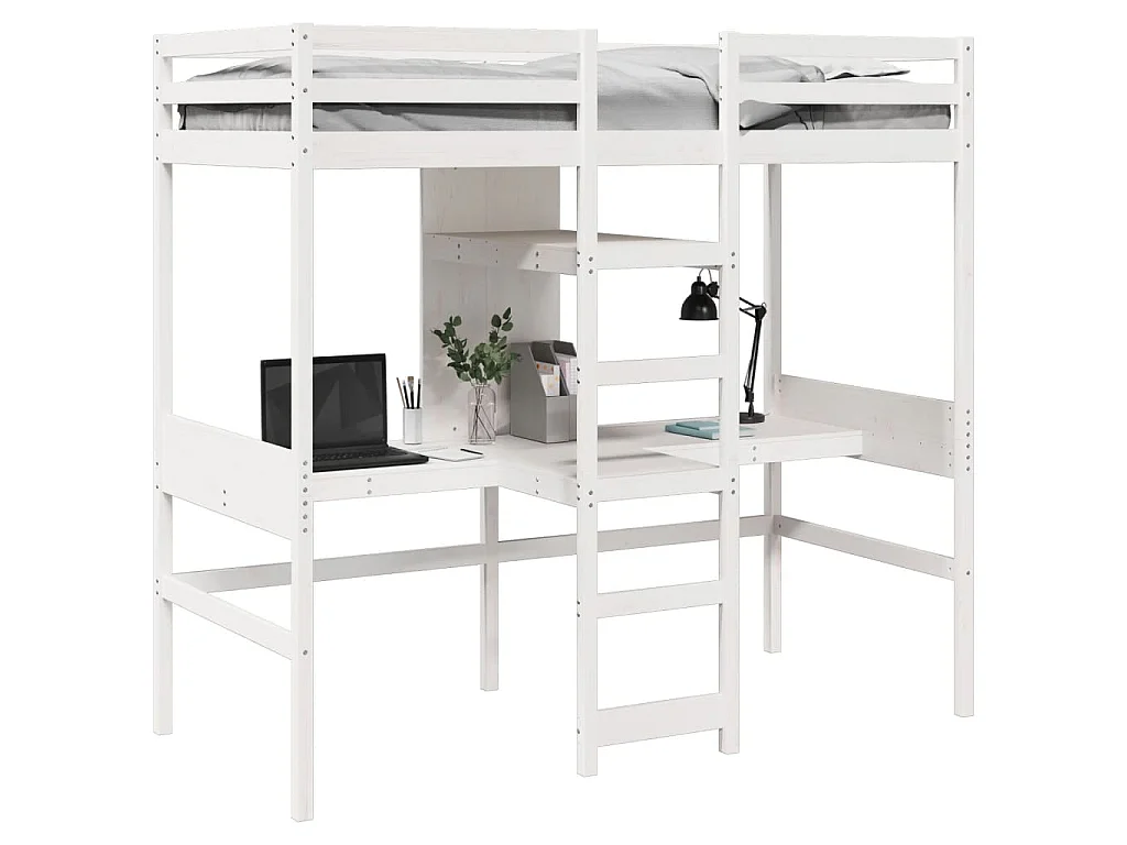 Hochbett ohne Matratze Weiß 75x190 cm Massivholz Kiefer