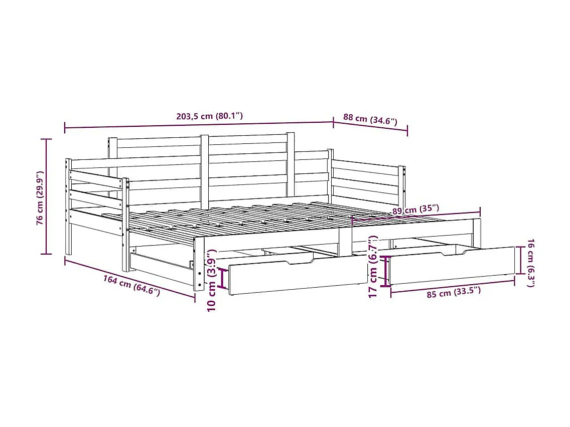 Tagesbett Ausziehbar mit Schubladen ohne Matratze Weiß 80x200cm