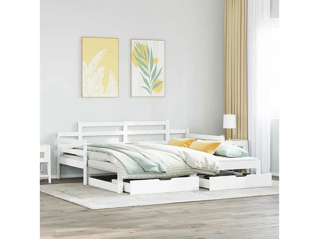 Tagesbett Ausziehbar mit Schubladen ohne Matratze Weiß 80x200cm