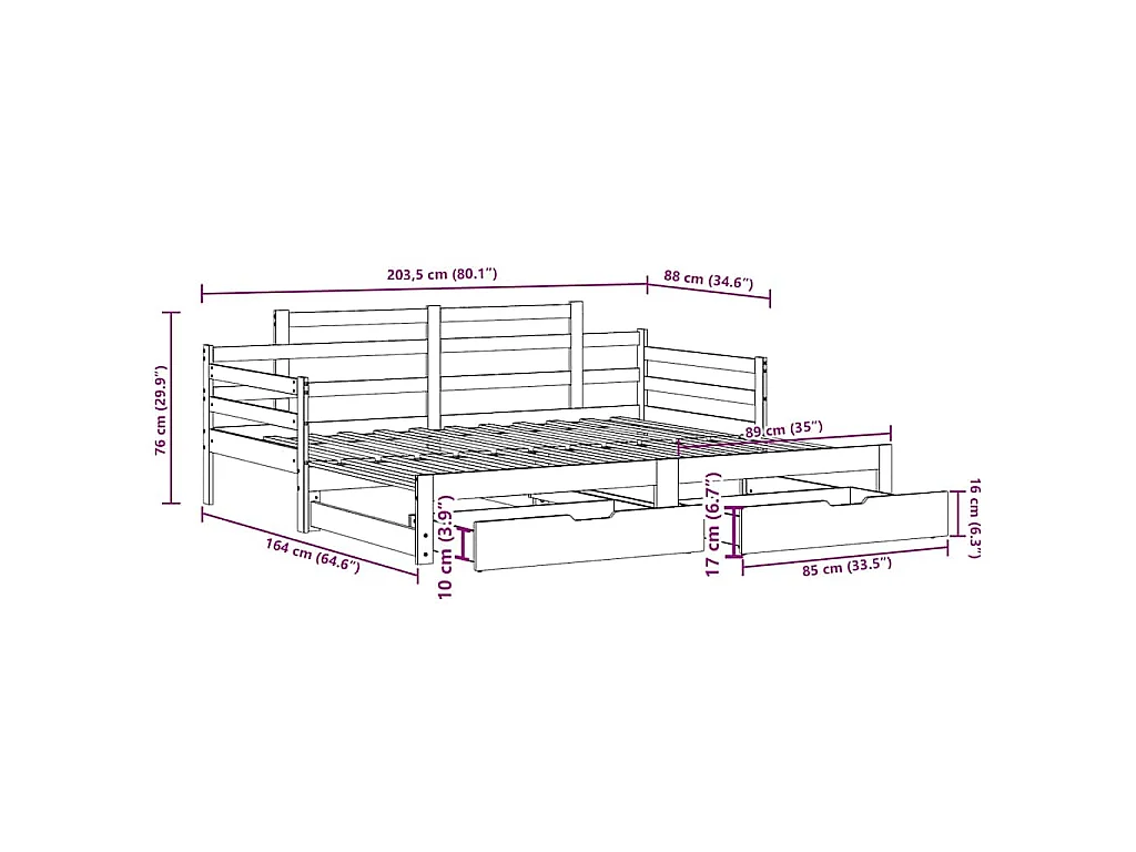 Tagesbett Ausziehbar mit Schubladen ohne Matratze Weiß 80x200cm