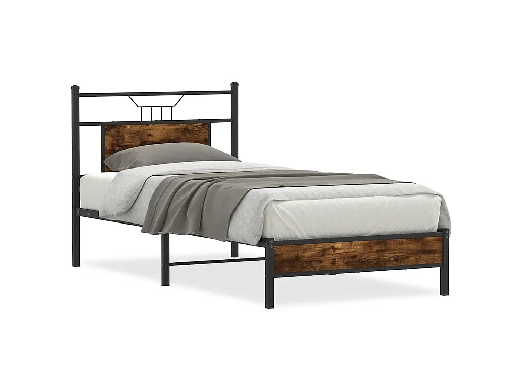 Cadre de lit sans matelas chêne fumé 75x190cm bois d'ingénierie