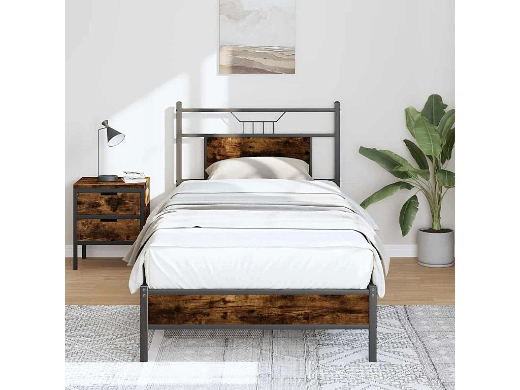 Cadre de lit sans matelas chêne fumé 75x190cm bois d'ingénierie