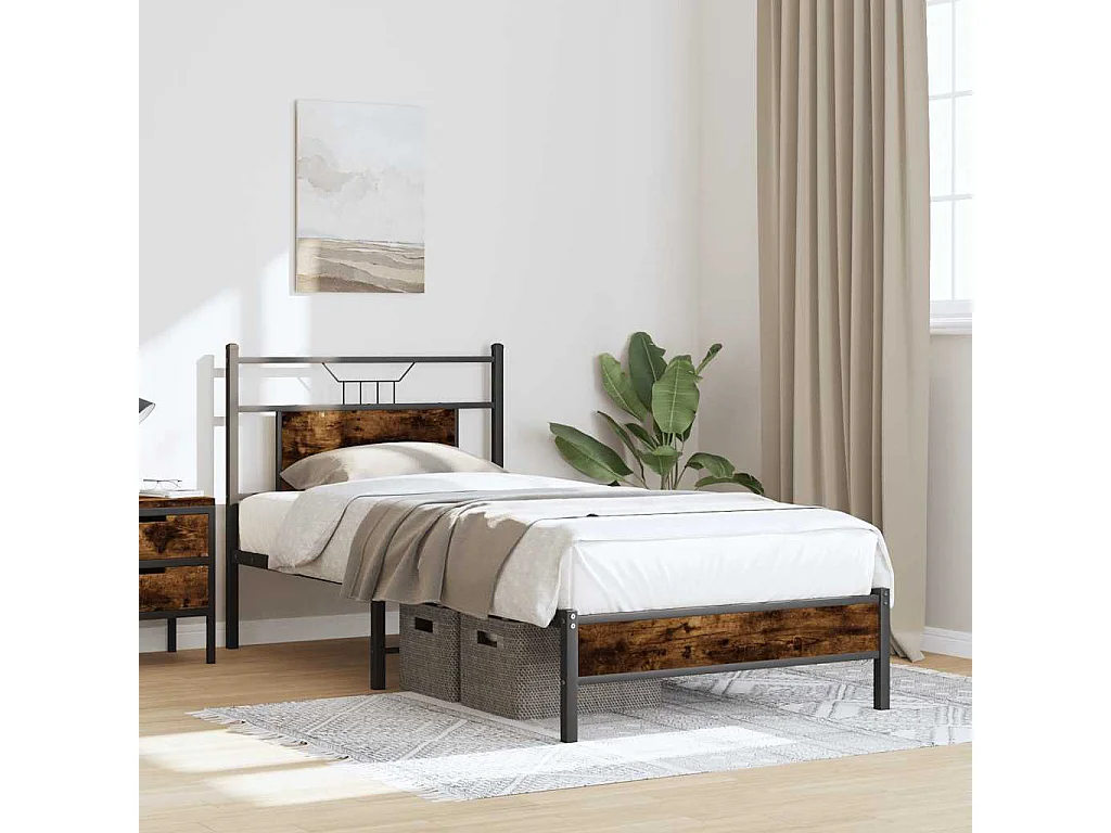 Cadre de lit sans matelas chêne fumé 75x190cm bois d'ingénierie