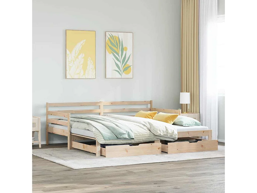 Slaapbank met onderschuifbed en lades zonder matras 80x200 cm