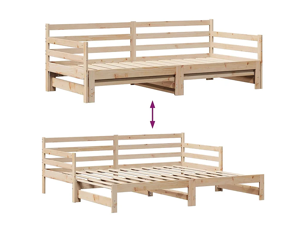 Slaapbank met onderschuifbed en lades zonder matras 80x200 cm