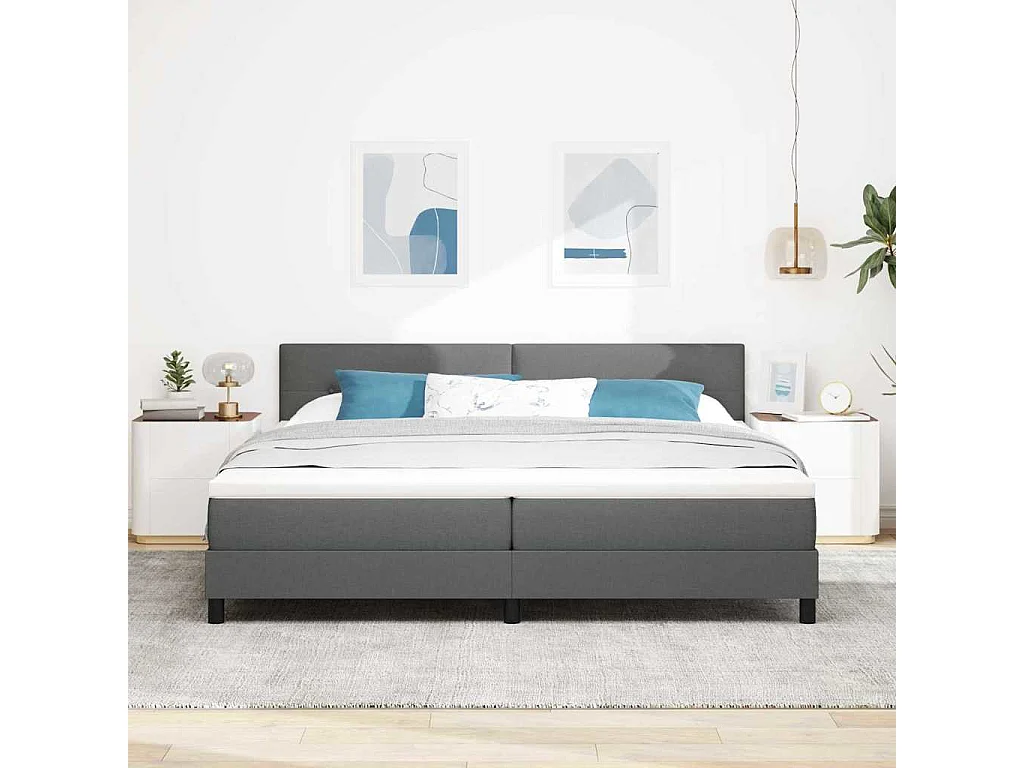 Cama Box com colchão Cinza Escuro 200 x 200 cm tecido