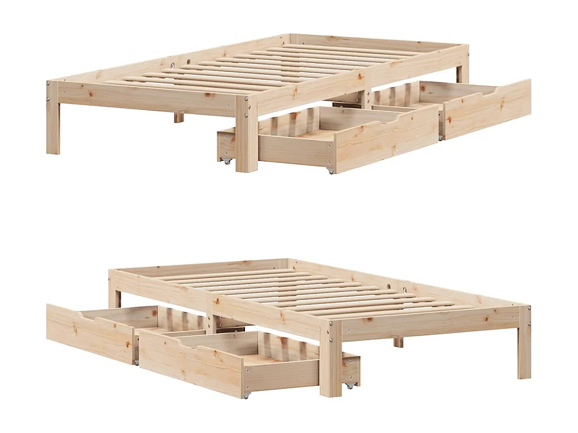 Bedframe met lades massief grenenhout 75x190 cm
