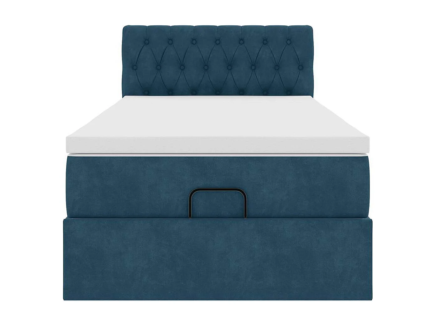 Estructura cama otomana colchón terciopelo azul oscuro