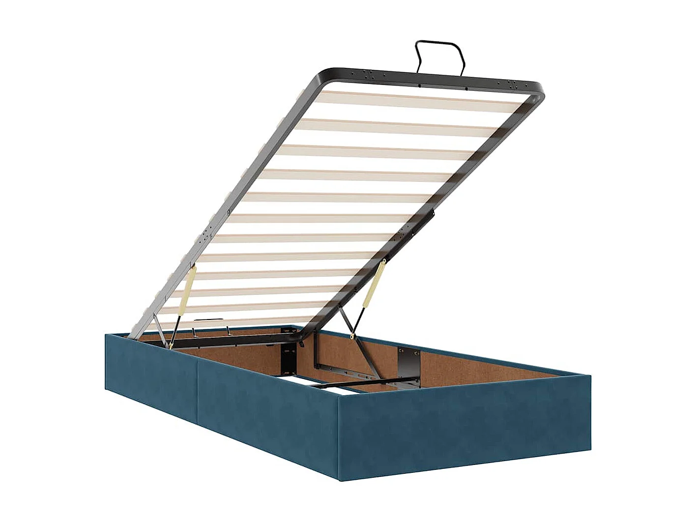 Estructura cama otomana colchón terciopelo azul oscuro