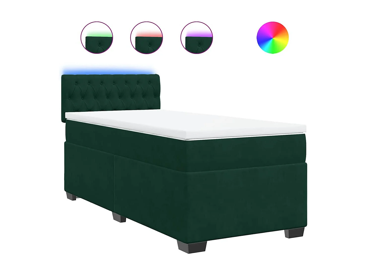 Cama box spring con colchón terciopelo verde oscuro 80x200 cm