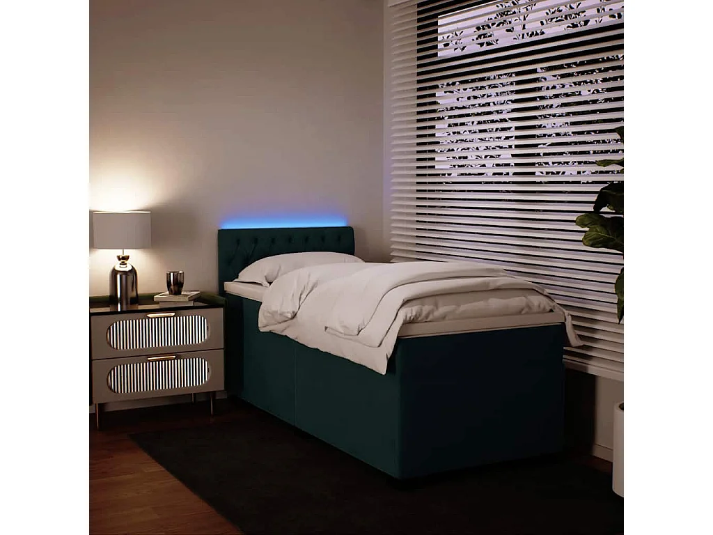 Cama box spring con colchón terciopelo verde oscuro 80x200 cm