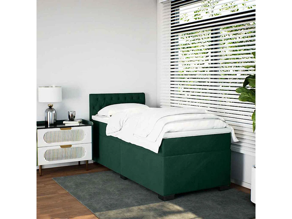 Cama box spring con colchón terciopelo verde oscuro 80x200 cm