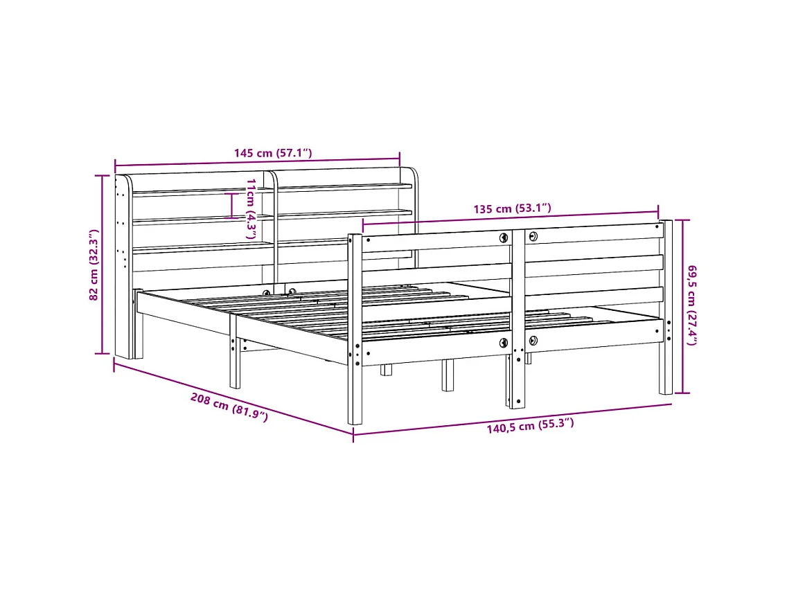 Cadre de lit sans matelas cire marron 135x190cm bois pin massif