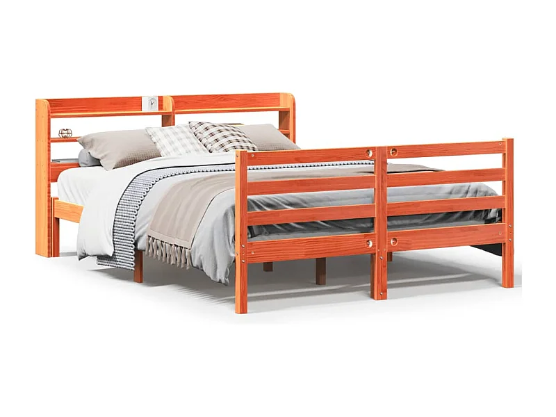 Cadre de lit sans matelas cire marron 135x190cm bois pin massif