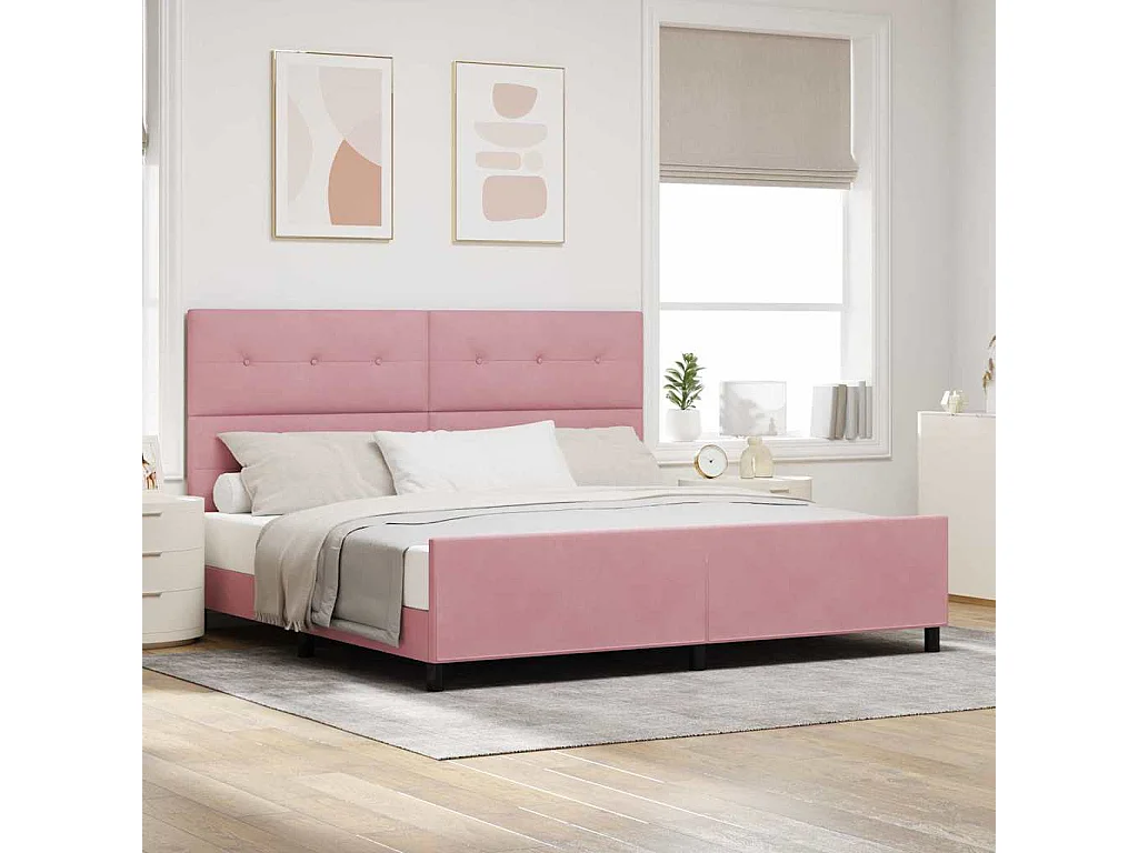 Letto a molle con testiera Rosa 200 x 200 cm Velluto