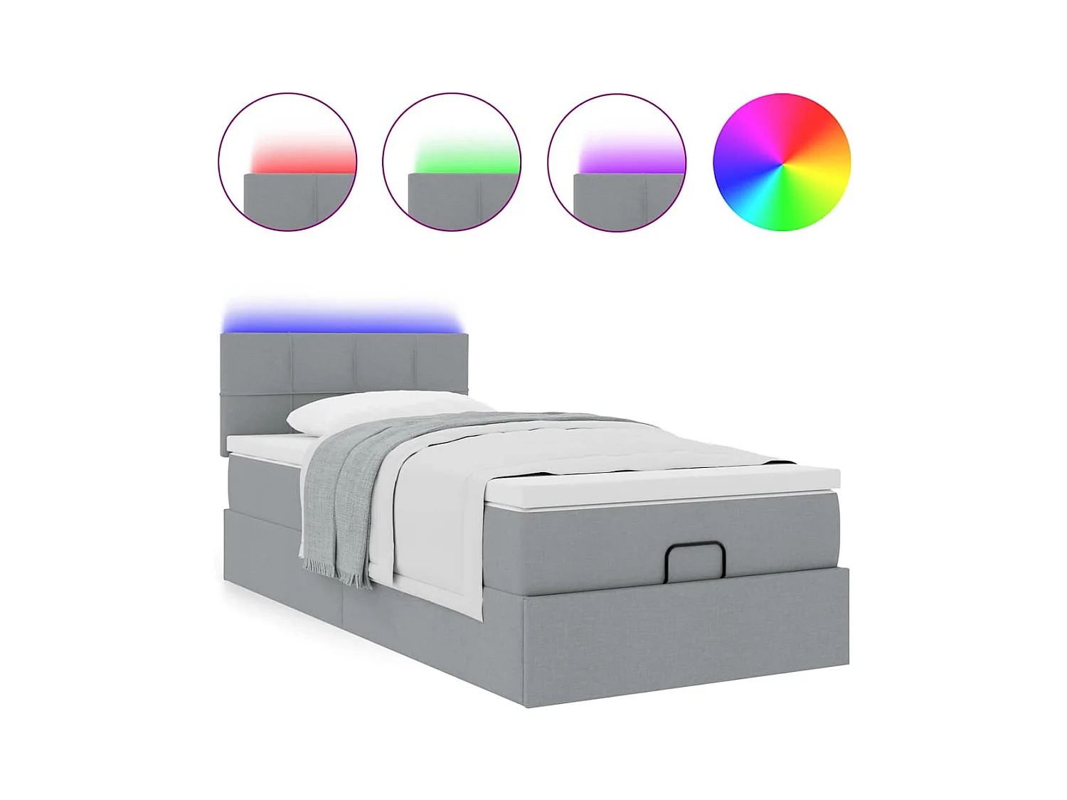 Ottomane Bett mit Matratze & LEDs Hellgrau 80x200 cm Stoff