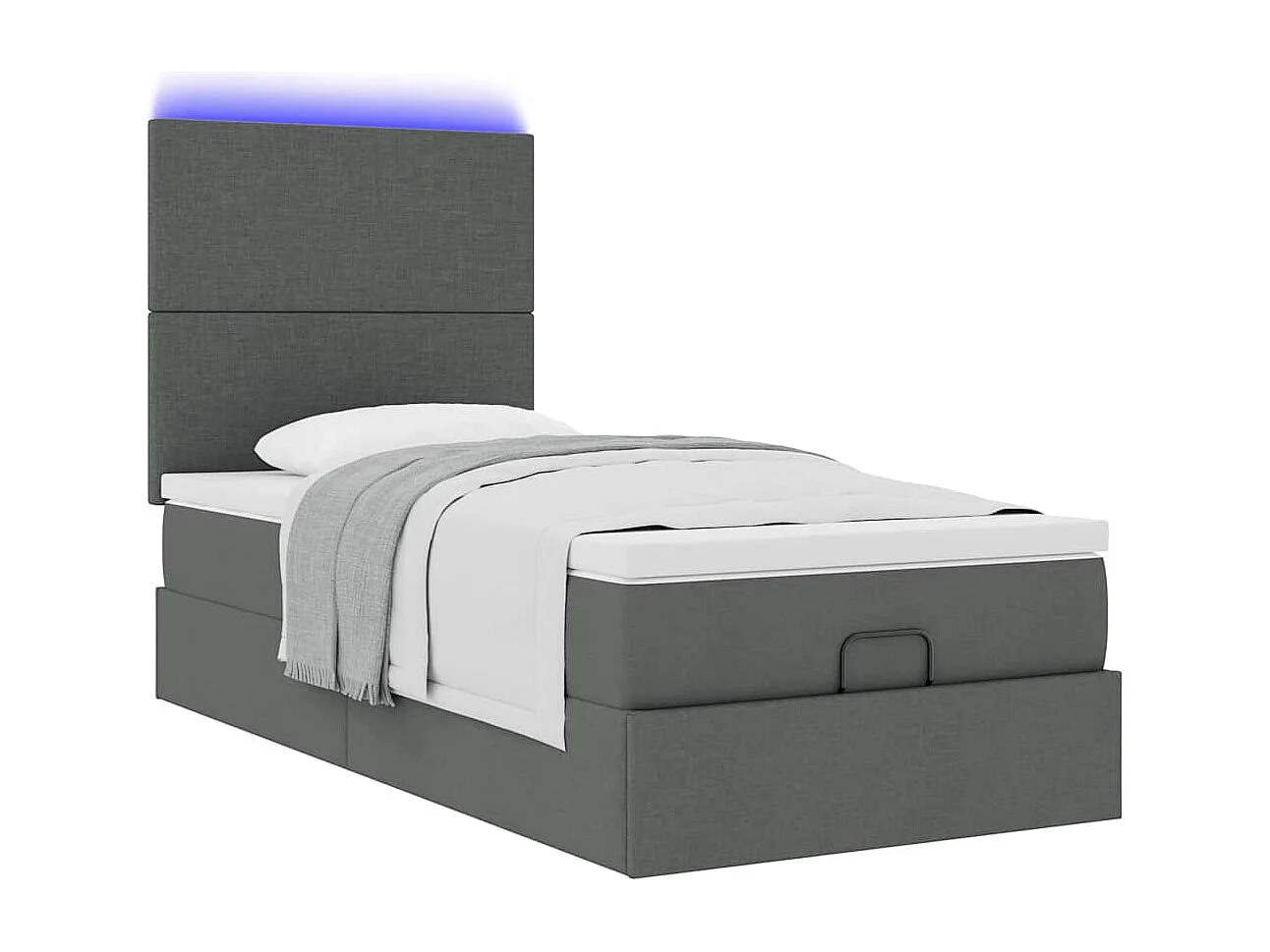 Lit ottoman avec matelas et LED Gris foncé 80x200cm tissu