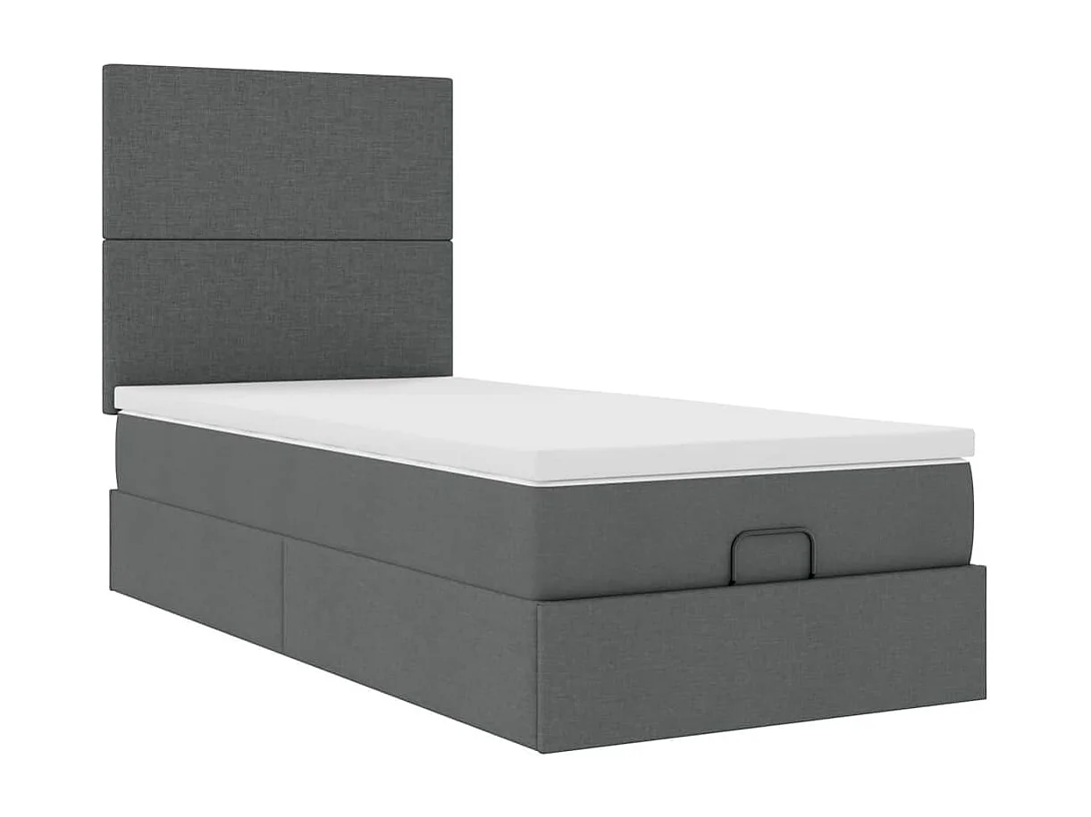 Lit ottoman avec matelas et LED Gris foncé 80x200cm tissu