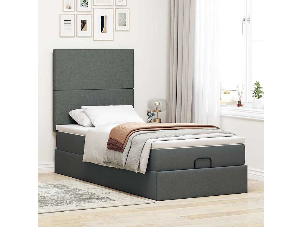 Bed poef met matras en LED's stof 80x200 cm donkergrijs