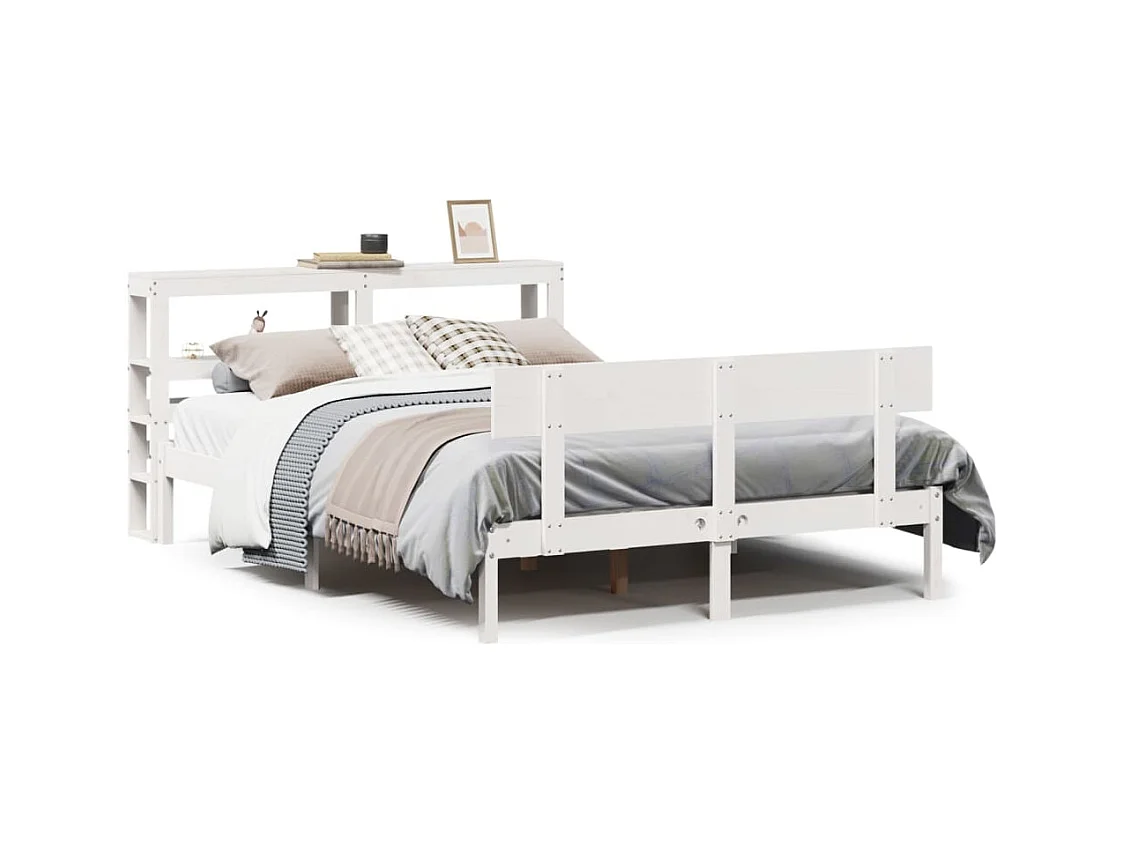 Cadre de lit sans matelas blanc 135x190 cm bois de pin massif