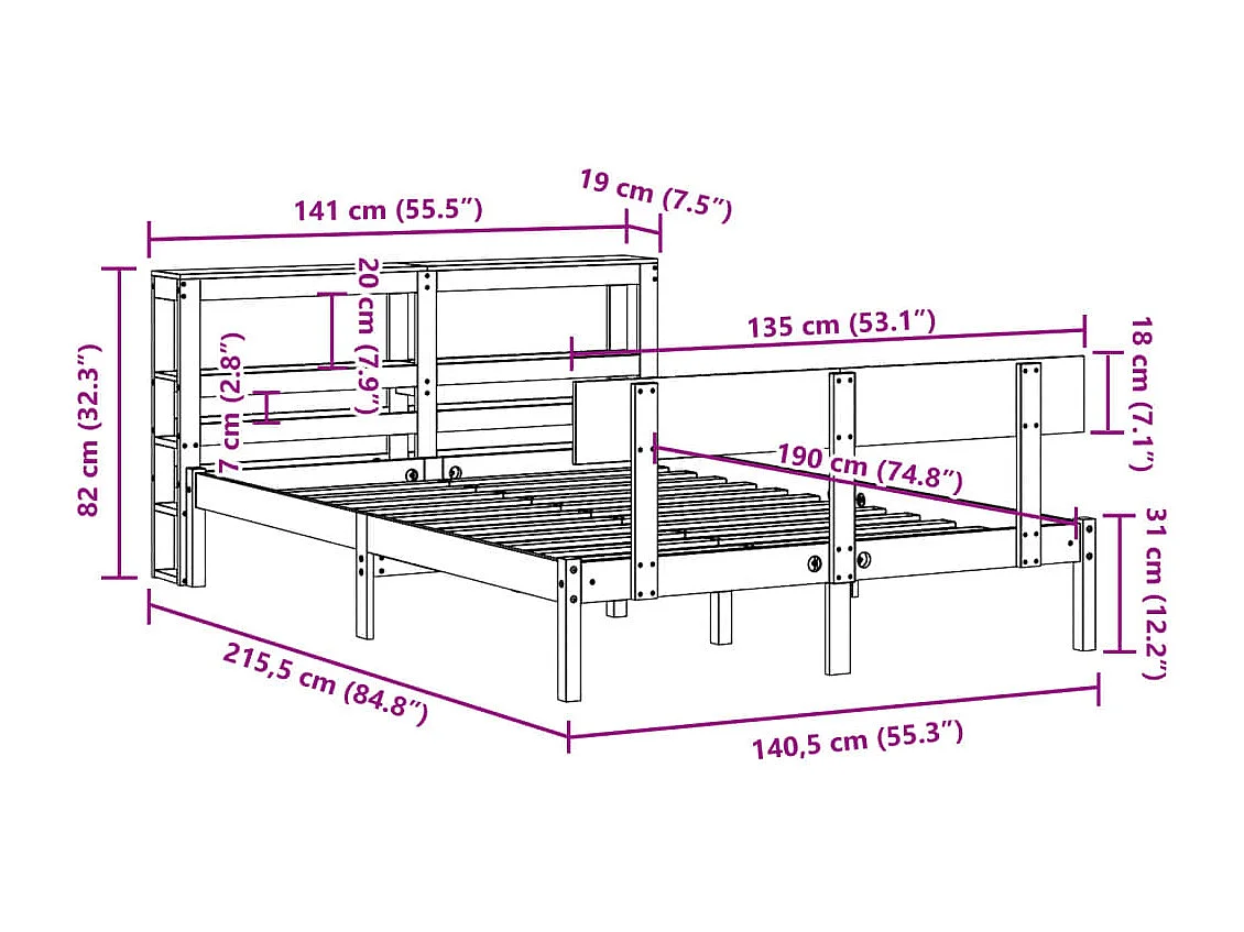 Massivholzbett ohne Matratze Weiß 135x190 cm Kiefernholz