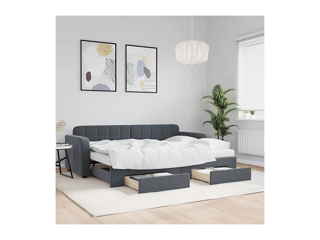 Divano Letto Estraibile Cassetti Grigio Scuro 80x200cm Velluto