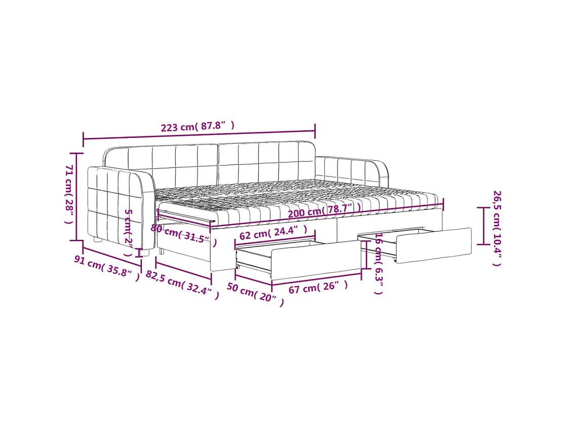 Divano Letto Estraibile Cassetti Grigio Scuro 80x200cm Velluto