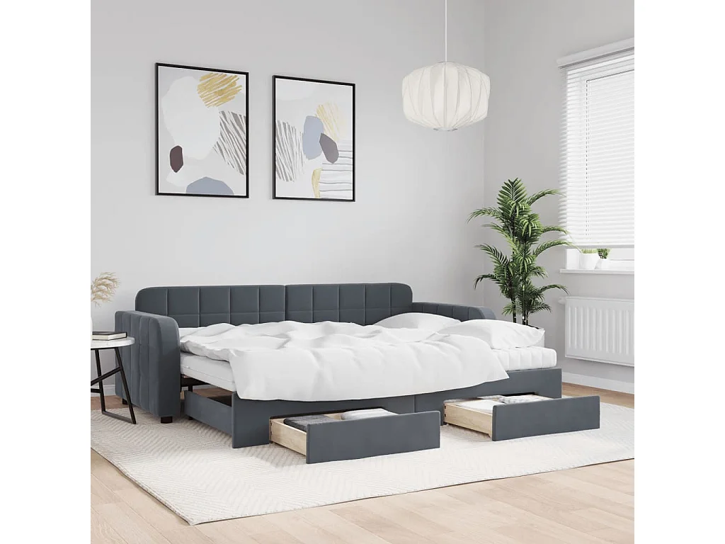 Slaapbank onderschuifbed en lades 80x200 cm fluweel donkergrijs