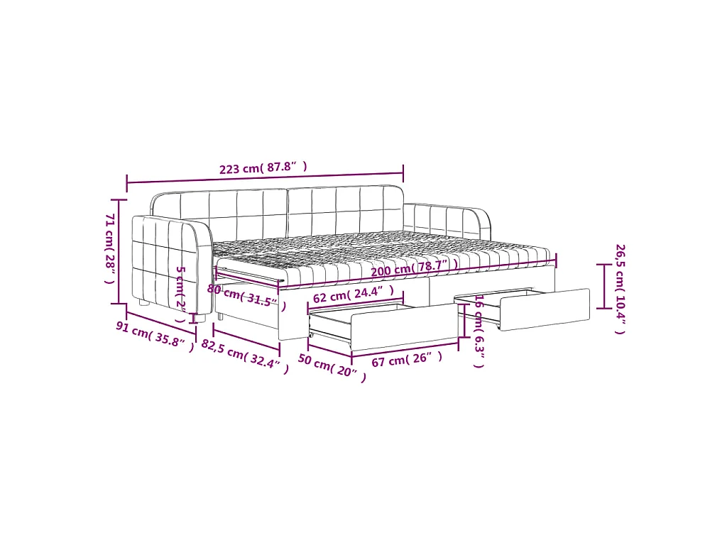Slaapbank onderschuifbed en lades 80x200 cm fluweel donkergrijs