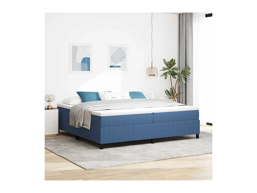 Letto a molle Blu 200 x 200 cm Tessuto in velluto a coste