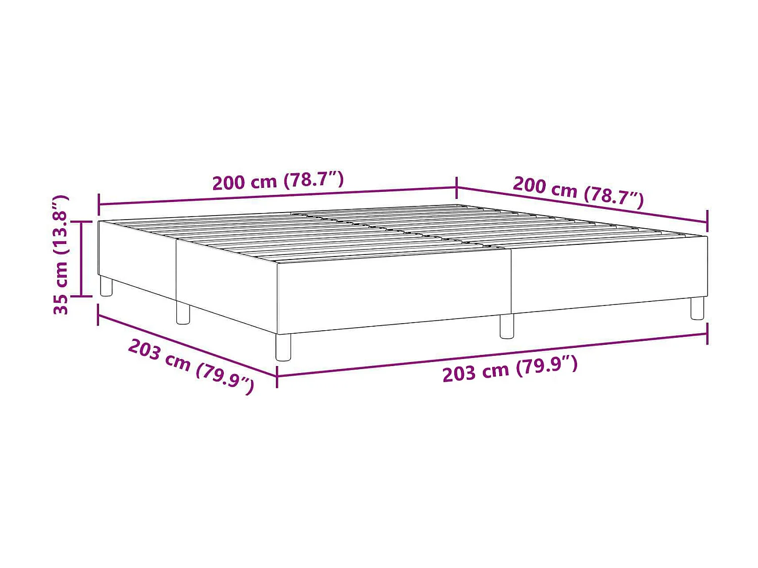 Cadre de lit plateforme Bleu 200 x 200 cm