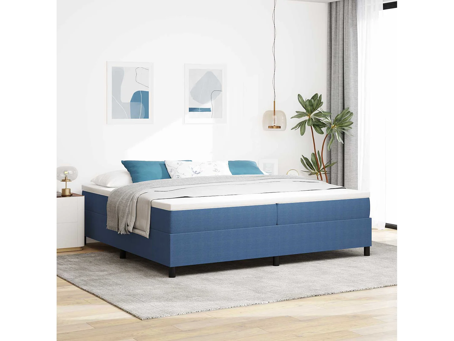 Struttura letto piattaforma Blu 200 x 200 cm Tessuto in Cords
