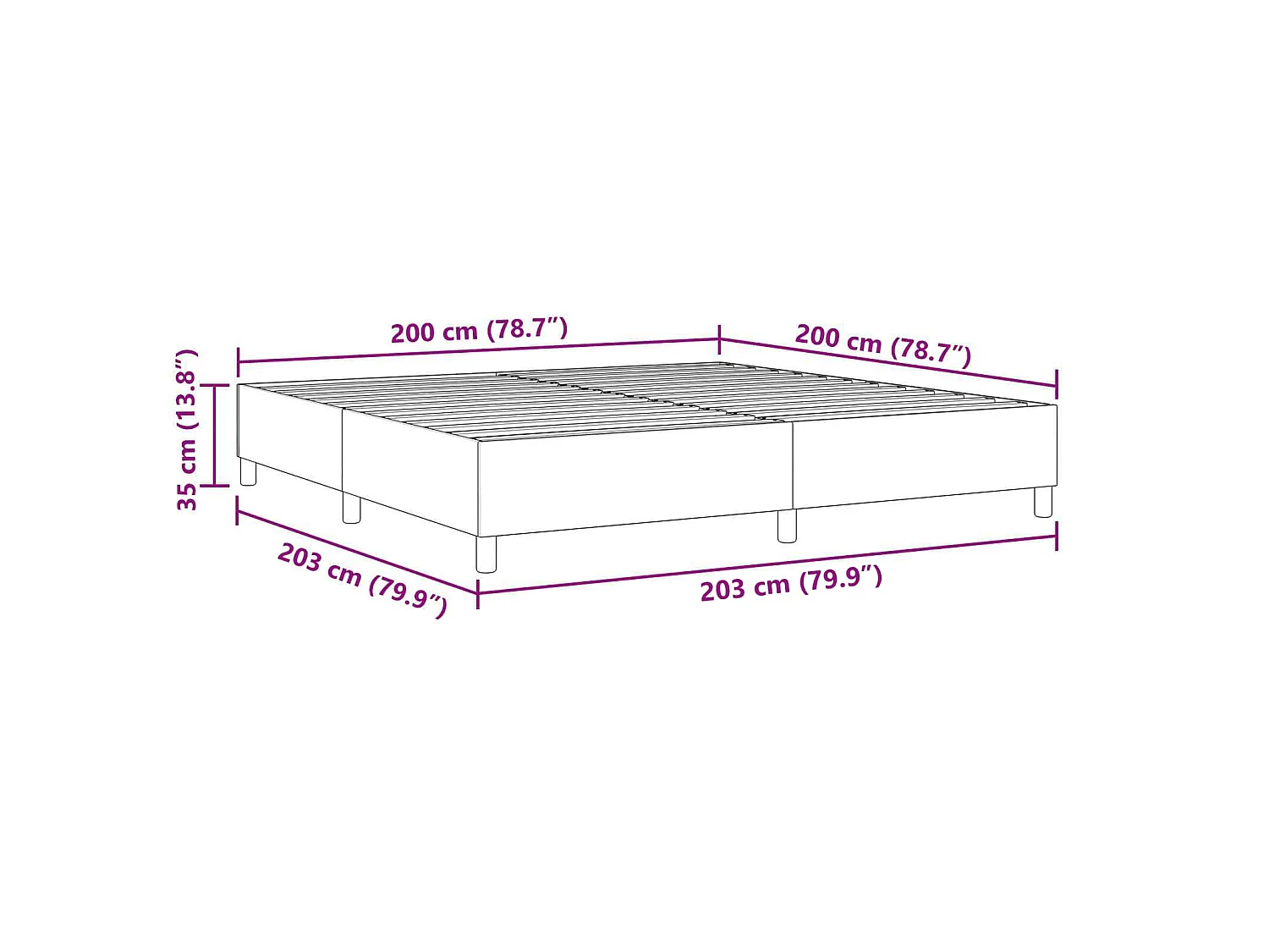 Struttura letto piattaforma Blu 200 x 200 cm Tessuto in Cords