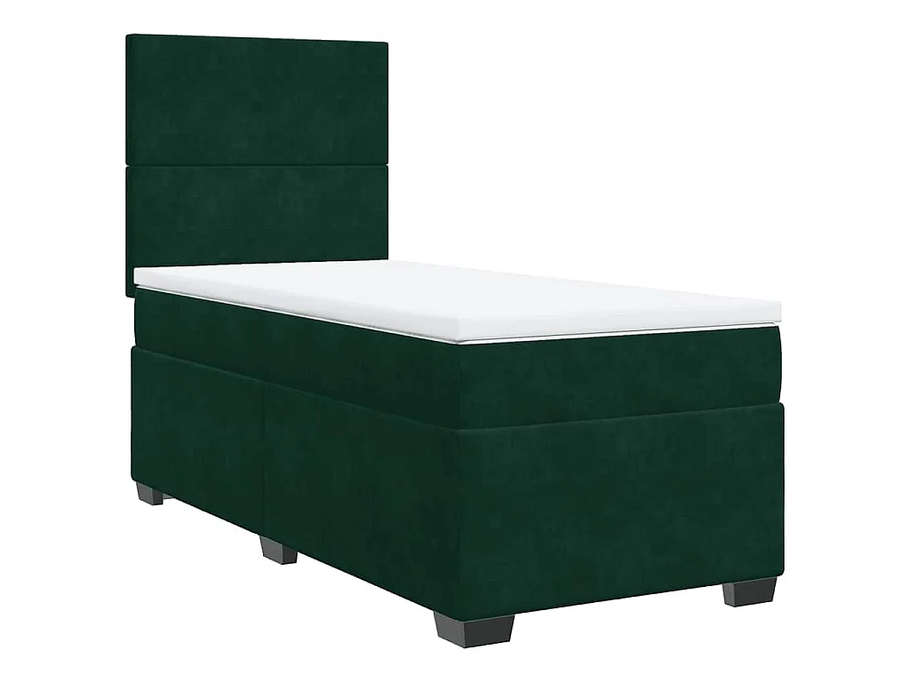 Cama box spring con colchón terciopelo verde oscuro 80x200 cm