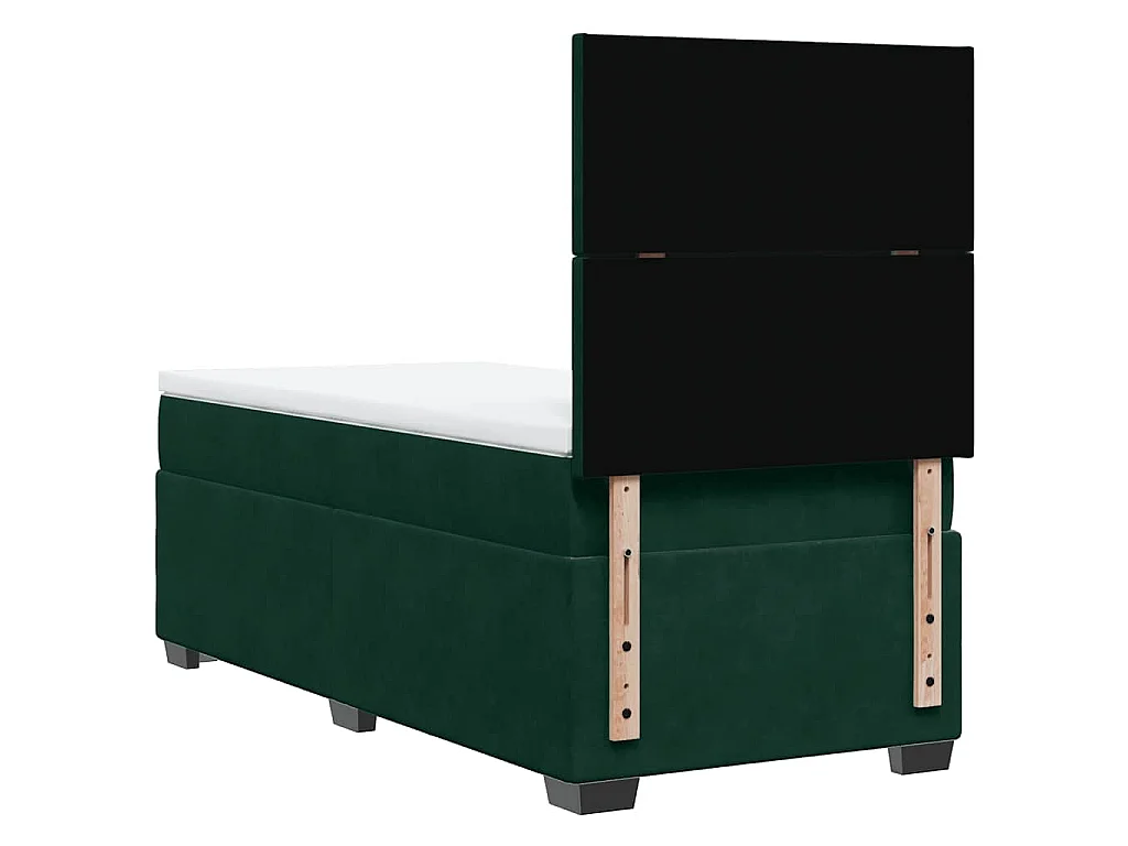 Cama box spring con colchón terciopelo verde oscuro 80x200 cm