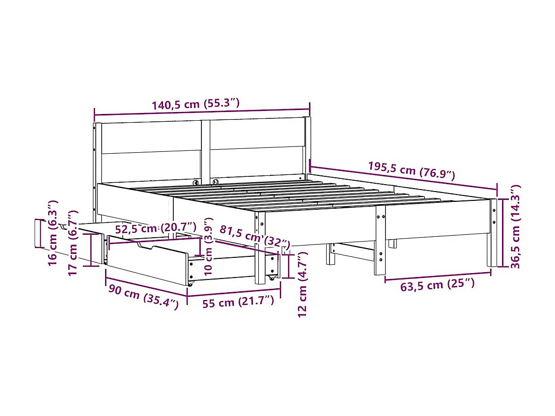 Massivholzbett ohne Matratze 135x190 cm Kiefernholz