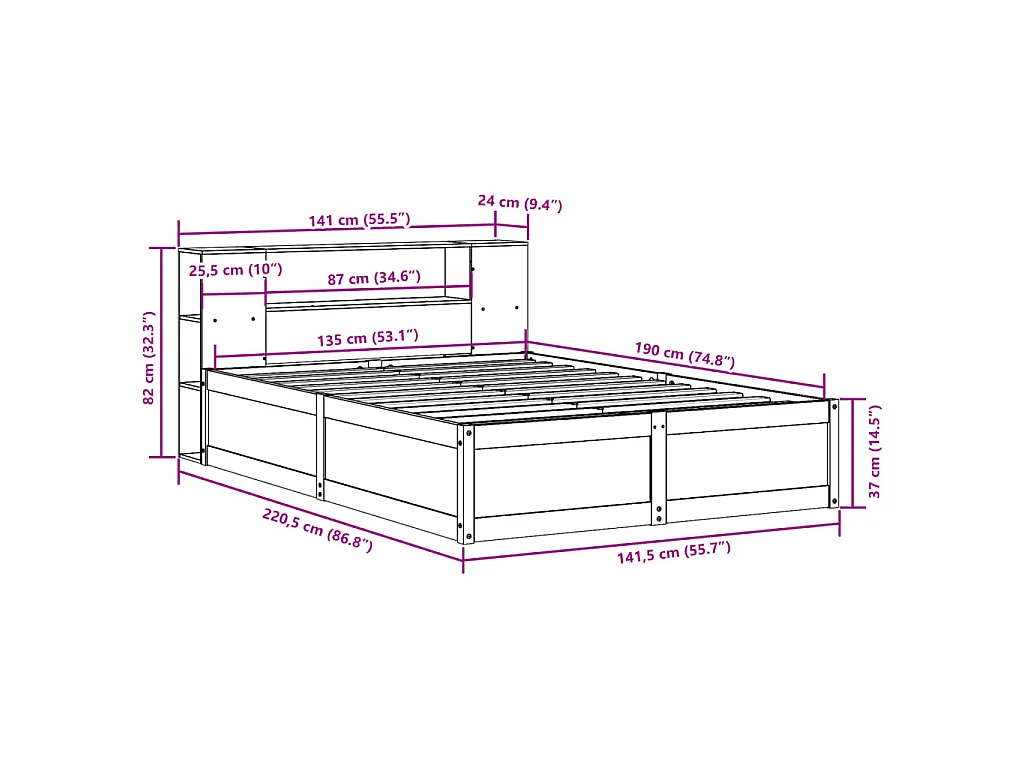 Letto senza Materasso Marrone Cera 135x190 cm in Legno di Pino