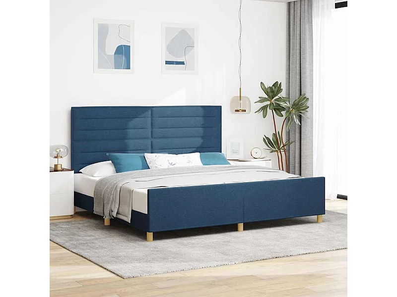 Cadre de lit avec tête de lit Bleu 200 x 200 cm tissu